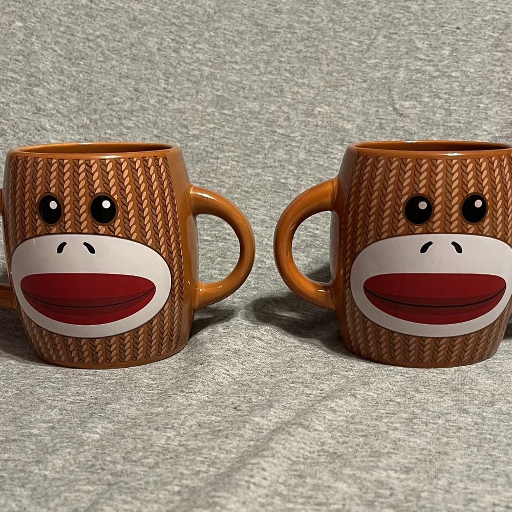 Galerie Sock Monkey Coffee Mugs with Double Handles Set of 2